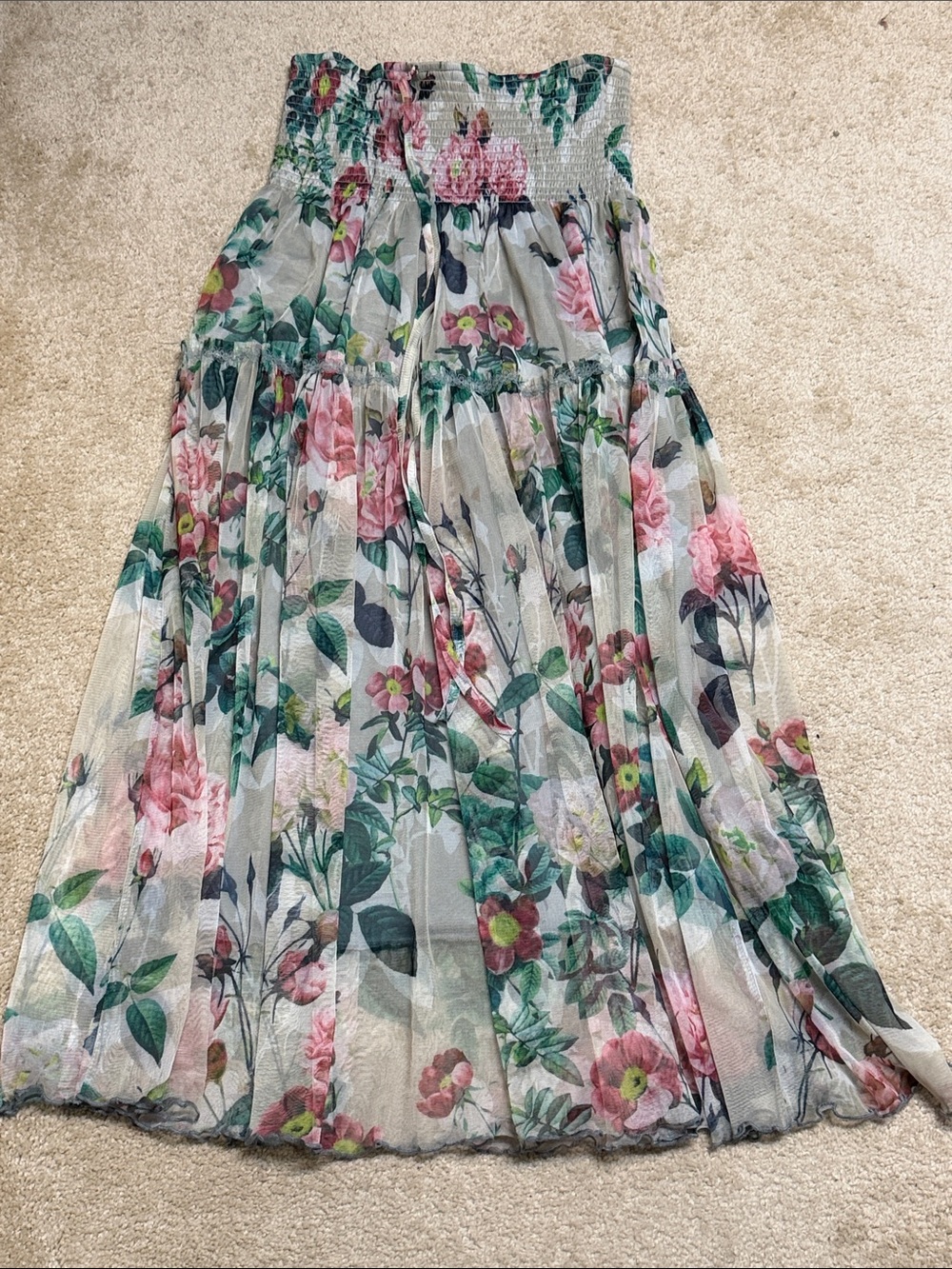 Floral Tiered Maxi Skirt - Pink & Green